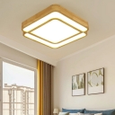 Minimalist Square Ceiling Fixture 2.5 Inchs Height Acrylic Bedroom LED Flush-Mount Light in Wood