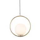 Opal Glass Ball Drop Pendant Postmodern 1 Bulb Hanging Ceiling Light with Ring Guard
