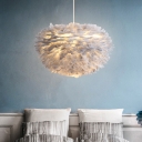 3 Light Modern Pendant Circle Metal Ceiling Mount White Feather Shade Multi Light Pendant for Living Room