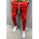 Men Fancy Pants All over Skull Pattern Elastic Waist Mid-Rise Front Pocket Slim Pants in Red