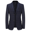 Formal Suit Jacket Plaid Printed Flap Pockets Single Breasted Long Sleeves Slim Suit for Men