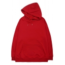 Simple Men's Hooded Sweatshirt Solid Color Long Sleeve Drawstring Loose Fitted Hooded Sweatshirt