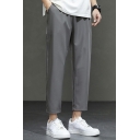 Stylish Plain Pants Drawstring Waist Pocket Detail Ankle Length Fitted Cargo Pants for Guys
