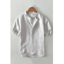 Simple Shirt Solid Color Spread Collar Short Sleeve Button Closure Regular Fitted Shirt Top for Men