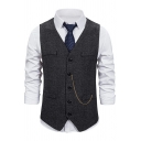 Trendy Guys Vest Sleeveless Chain Decoration Single Breasted Fitted Suit Vest