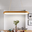 Contemporary Island Fixture Linear Wooden Shade with 1 LED Light Metal Ceiling Mount Billiard Pendant for Living Room