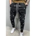 Chic Mens Pants All over Skull Printed Drawstring Zipper Detail Ankle Length Fitted Pants
