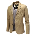 Retro Suit Jacket Solid Color Lapel Long Sleeves Button-down Slim Fitted Suit for Men