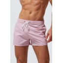 Simple Shorts Pure Color Drawstring Waist Mid Rise Slim Fit Mini Shorts for Men