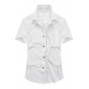 Simple Shirt Solid Color Button Closure Turn-down Collar Pocket Detailed Short-sleeved Slim Fitted Shirt for Men