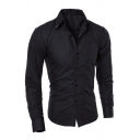 Elegant Shirt Plaid Long-Sleeved Turn-down Collar Slim Fit Button Shirt Top for Men