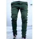 Streetwear Mens Pants Side Stripe Zipper Pocket Drawstring Waist Ankle Length Fitted Pants