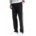 Modern Sweatpants Pure Color Drawstring Mid-Rise Loose Fit Long Straight Sweatpants for Men