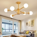 Wooden Molecular Chandelier Lighting Postmodern 35 Inchs Wide Opal Glass Hanging Pendant Light for Living Room