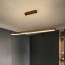 Oval Shade Island Light Fixture Modernist Metal 8 Inchs Wide Dining Room Pendant in Dark Wood