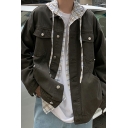 Men Casual Jacket Solid Color Flap Pockets Turn-Down Collar Single Breasted Long Sleeve Fitted Denim Jacket
