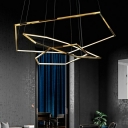 Pentagon-Shape Dinning Room Pendant Light Fixture Metal LED Minimalist Hanging Lamp Kit in Gold