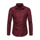 Men's Formal Shirt Polka Dot Print Long Sleeve Spread Collar Button Up Fitted Shirt