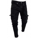 Trendy Black Jeans Pure Color Zip-Fly Stretch Denim Two-Pocket Styling Slim Fitted Jeans for Men