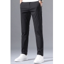 Modern Lounge Pants Pure Color Zip Closure Mid-Rise Long Straight-Cut Pants for Men