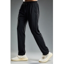 Men Sporty Pants Pure Color Elastic Waist Mid-Rise Zip Pocket Full Length Fitted Pants in Black