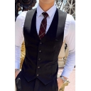 Formal Suit Vest Plain Pocket Detail V-Neck Single Breasted Slim Suit Vest for Men