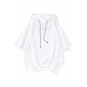 Popular Hoodie Solid Color Short Sleeve Drawstring Detail Relaxed Hoodie for Men