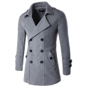 Fashionable Men's Coat Solid Color Pocket Decorated Lapel Collar Long Sleeves Double-Breasted Slim Fit Coat