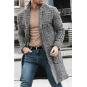 Fancy Men's Wool Coat Plaid Pocket Decorated Lapel Collar Long Sleeves Fitted Coat