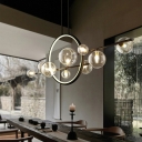 10 Light Modern Island Fixture Glass Shade Metal Ceiling Mount Island Light for Living Room in Black