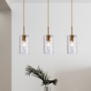 Cylinder Shade Hallway Pendant Light Hammered Glass 1 Light Moden Hanging Lamp
