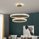 Modern Living Room Metal Rings Suspension Lighting Crystal Decoration LED Chandelier