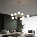 Brass Branches Metal Suspension Lighting Modern Living Room White Glass Ball Shade Chandelier