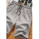 Athletic Shorts Solid Color Side Pocket Drawstring Mid Waist Straight Shorts for Men