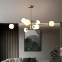 Milk White Spherical Glass Hanging Light Modern Living Room LED Chandelier Light