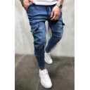 Cool Men's Jeans Flap Pockets Full Length Concealed Drawstring Skinny Jeans