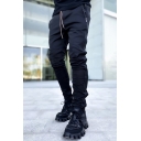 Street Style Cargo Pants Plain Full-Length Side Zip Full Length Fitted Pants for Men