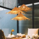 Cone Beige Shade Hanging Lamp Asian Style Restaurant Bamboo 1-Bulb Pendant