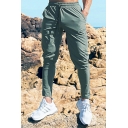 Simple Track Pants Pure Color Drawstring Waist Mid-Rise Long Skinny Sport Pants for Men