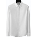 Men's Basic Shirt Solid Color Long Sleeve Turn-down Collar Button-up Slim Shirt for Men