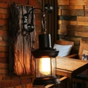 Nautical Style Wood Backplate Wall Sconce Lantern Glass Black 1-Bulb Wall Lamp