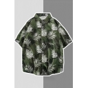 Casual Shirt Tropical Plant Leaf Patterned Button Closure Short Sleeves Turn-down Collar Loose Shirt for Men