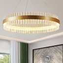Modern Living Room Crystal Suspension Lighting Drum Shape LED Gold 1-Light Chandelier