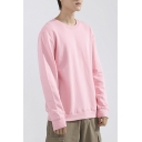 Trendy Sweatshirt Plain Round Collar Long-Sleeved Loose Pullover Sweatshirt for Men