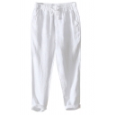 Basic Straight Pants Solid Color Drawstring Waist Ankle Length Pants for Guys