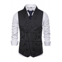 Men Formal Suit Vest Stripe Print Lapel Collar Flap Pocket Double Breasted Slim Fitted Suit Vest