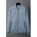 Men Modern Jacket Plaid Pattern Zipper Pockets Long Sleeve Relaxed Baseball Jacket