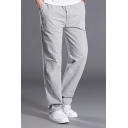 Leisure Pants Pure Color Zip-Fly Mid-Rise Full Length Straight Cargo Pants for Men