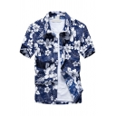 Men Chic Shirt Tropical Printed Turn Down Collar Button up Short Sleeve Oversize Shirt