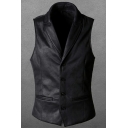 Vintage Suit Vest Button-Up Notched Collar Suede Solid Color Slim Fit Suit Vest for Men